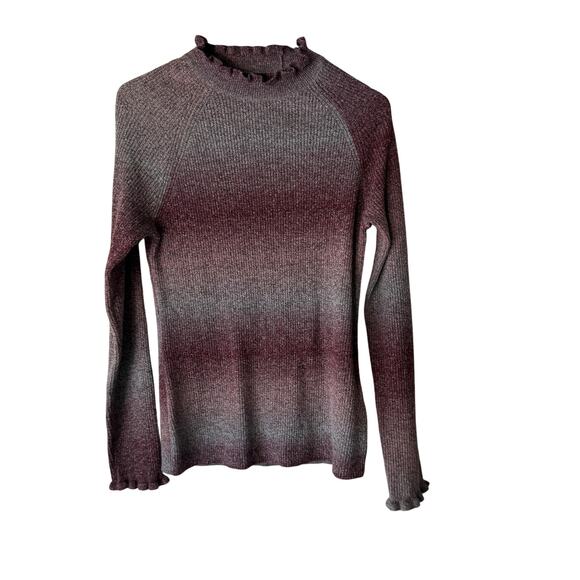 IN San Francisco Sweater Y2k Large Knit Ruffle Mock Neck Pullover Ombre Fall - Picture 1 of 8